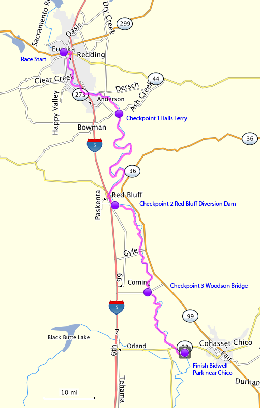 Course map showing checkpoints in purple